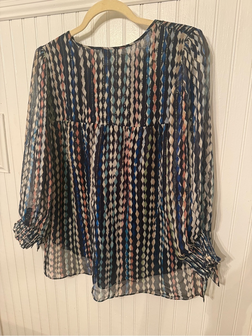 Shoshanna Diamond Printed Silk Metallic Medium Blouse - Picture 4 of 4